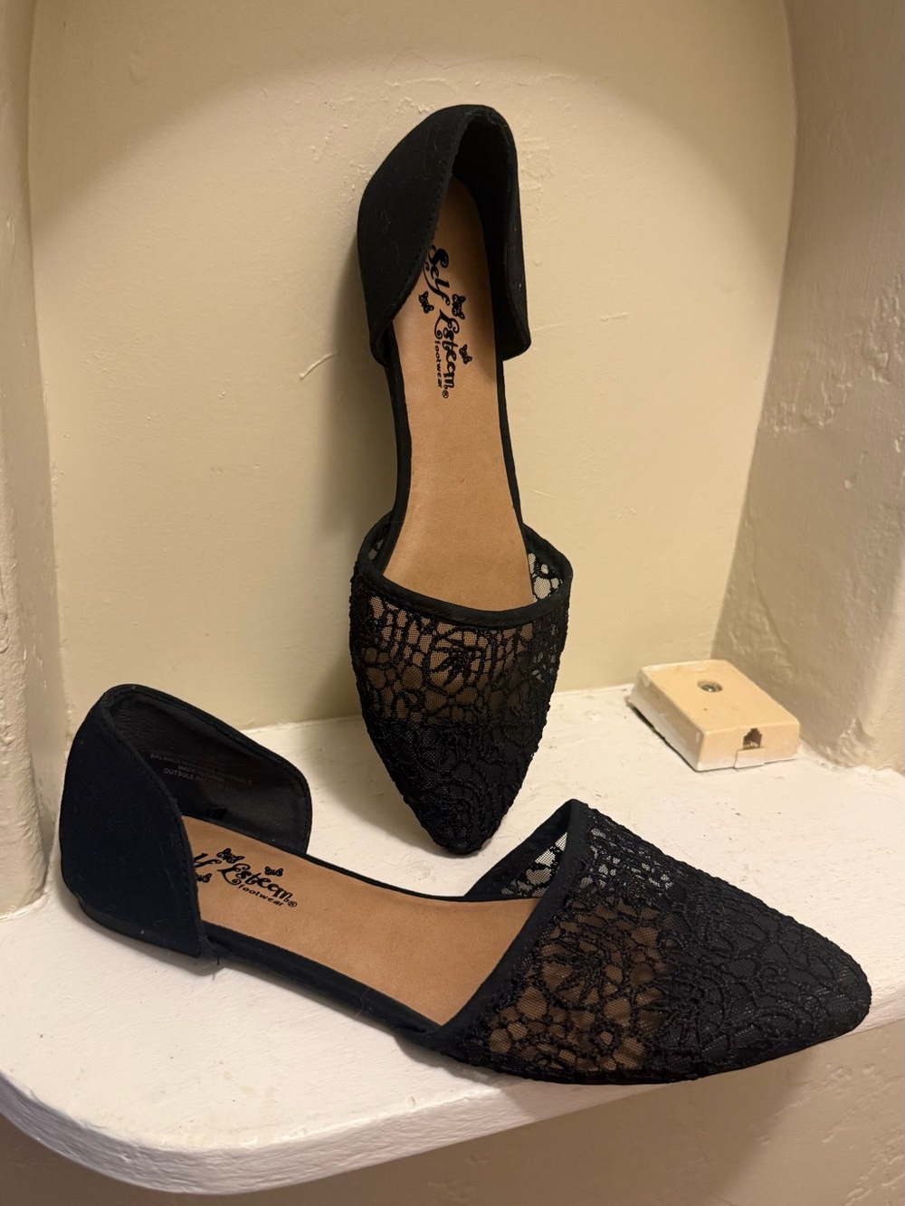 Self Esteem Black Lace D'Orsay Flats Size 9.5